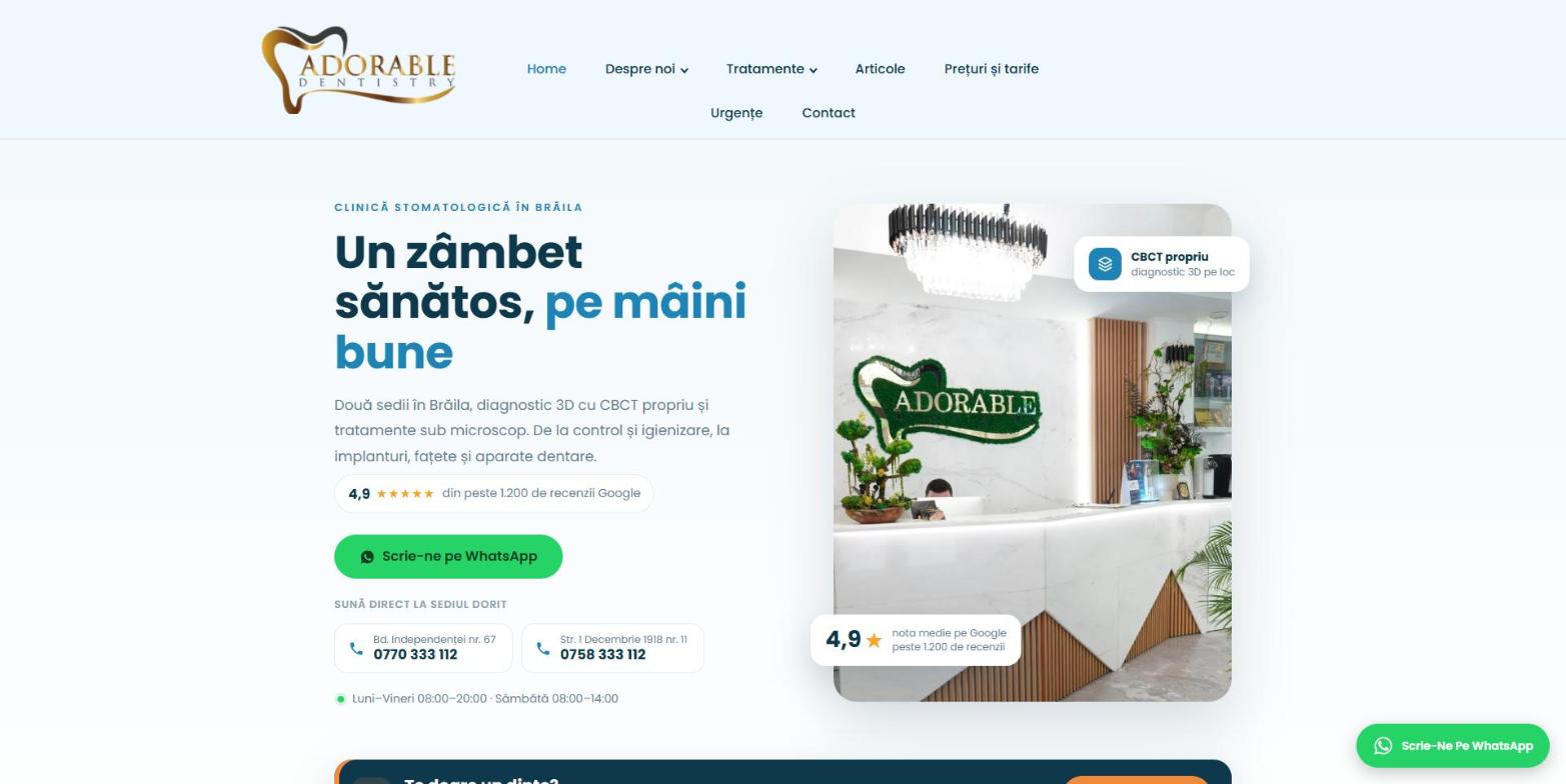 Prima pagină a site-ului Adorable Dentistry