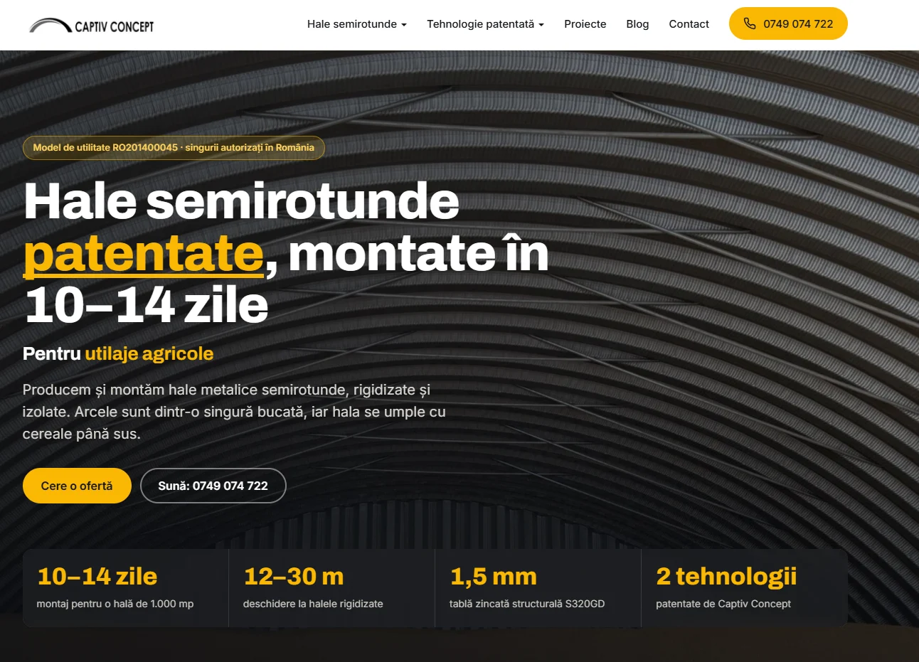 Prima pagină a noului site Captiv Concept